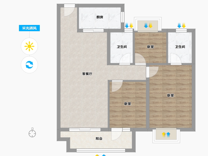 湖北省-武汉市-北辰金地漾时代-76.00-户型库-采光通风