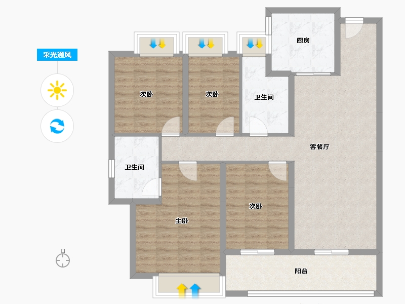 湖北省-武汉市-招商江山和樾-110.40-户型库-采光通风