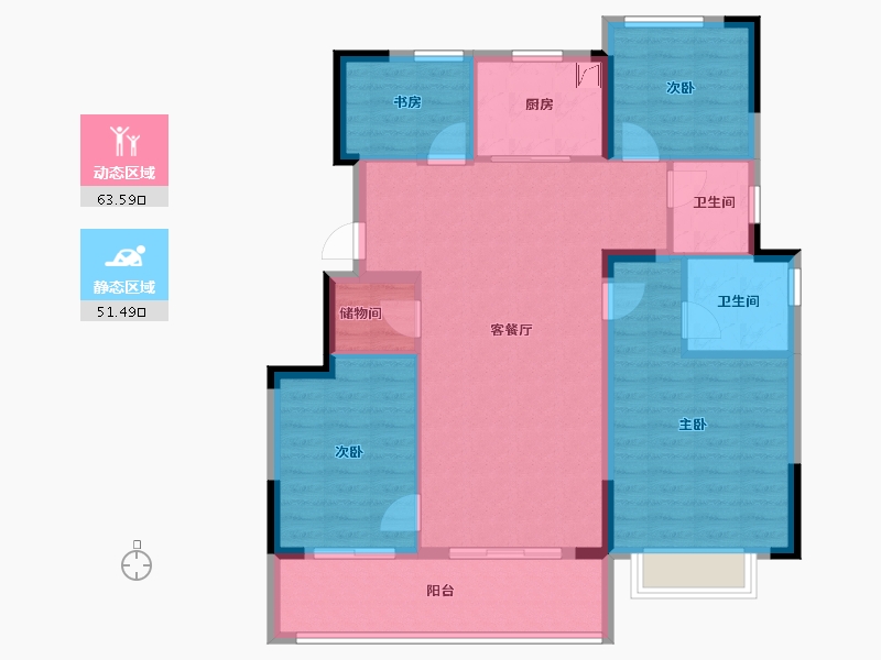 浙江省-宁波市-蓝城杨柳映月-104.00-户型库-动静分区