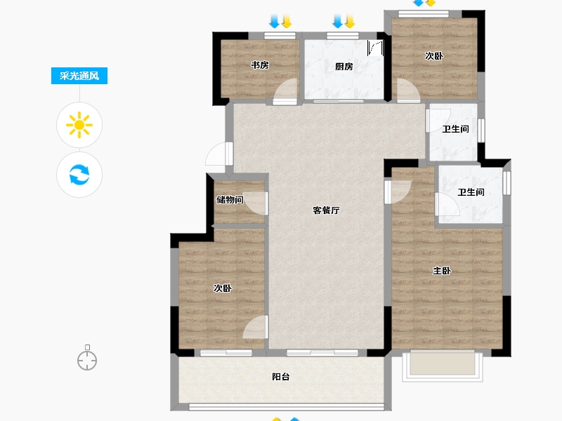 浙江省-宁波市-蓝城杨柳映月-104.00-户型库-采光通风