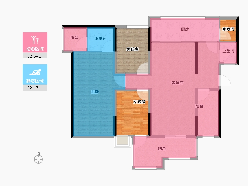 湖南省-长沙市-保利城-128.00-户型库-动静分区