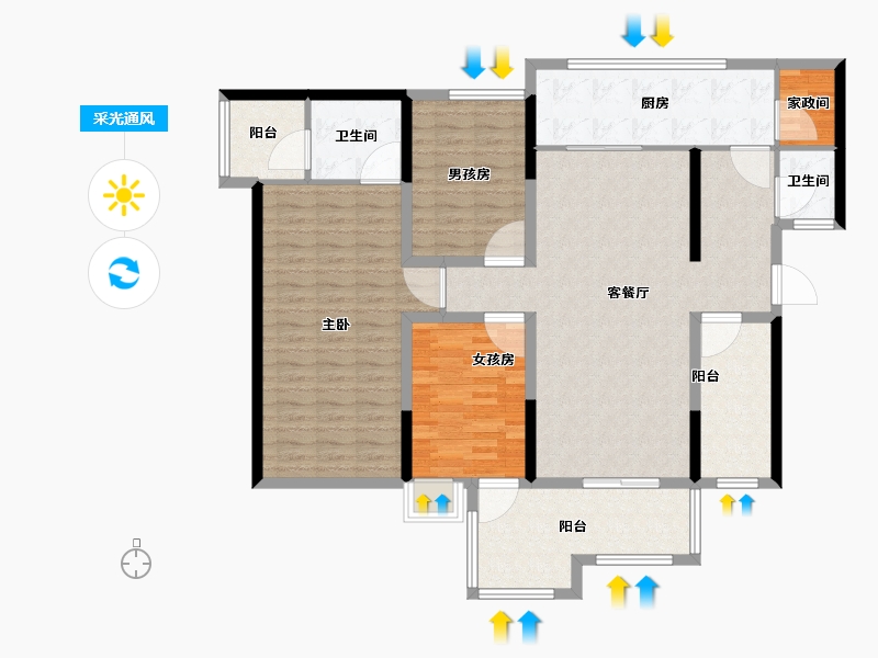 湖南省-长沙市-保利城-128.00-户型库-采光通风