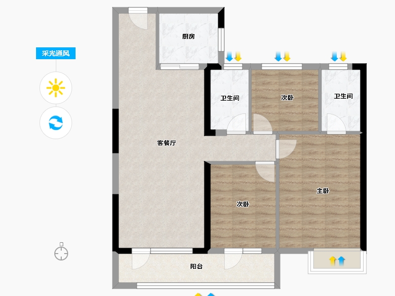 湖北省-武汉市-奥山首府-88.67-户型库-采光通风