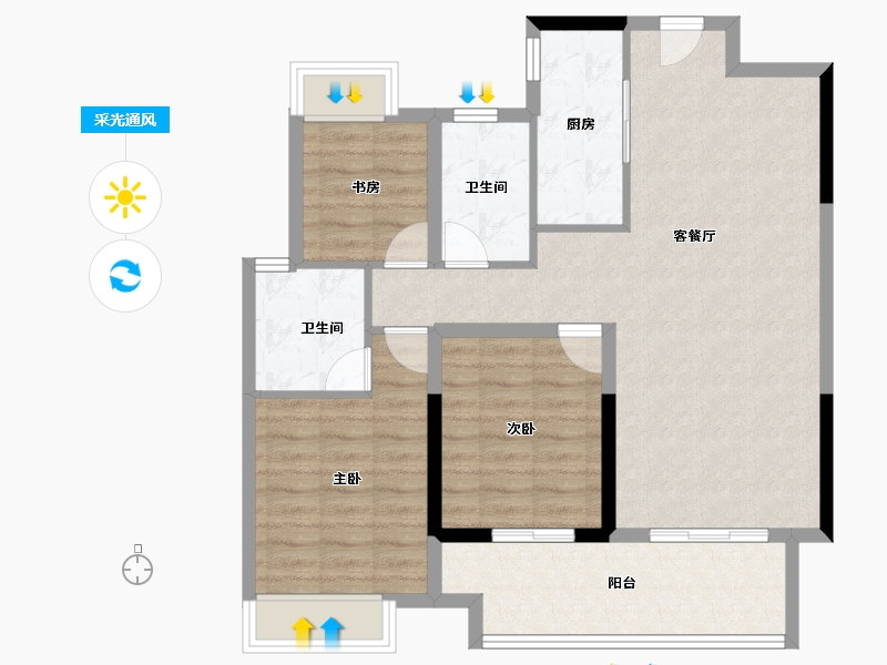 湖南省-长沙市-华润翡翠府-90.83-户型库-采光通风