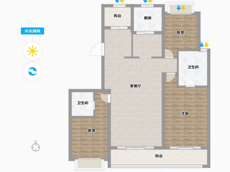 浙江省-温州市-万科翡翠天地-120.80-户型库-采光通风