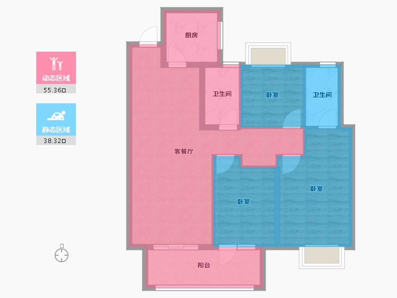 湖北省-武汉市-北辰金地漾时代-83.99-户型库-动静分区