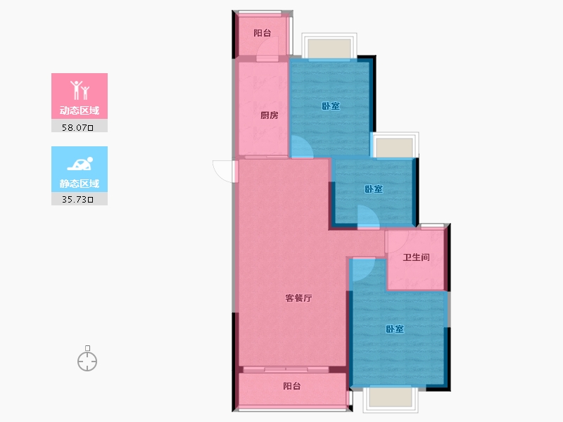 湖北省-武汉市-武汉恒大时代新城-84.60-户型库-动静分区