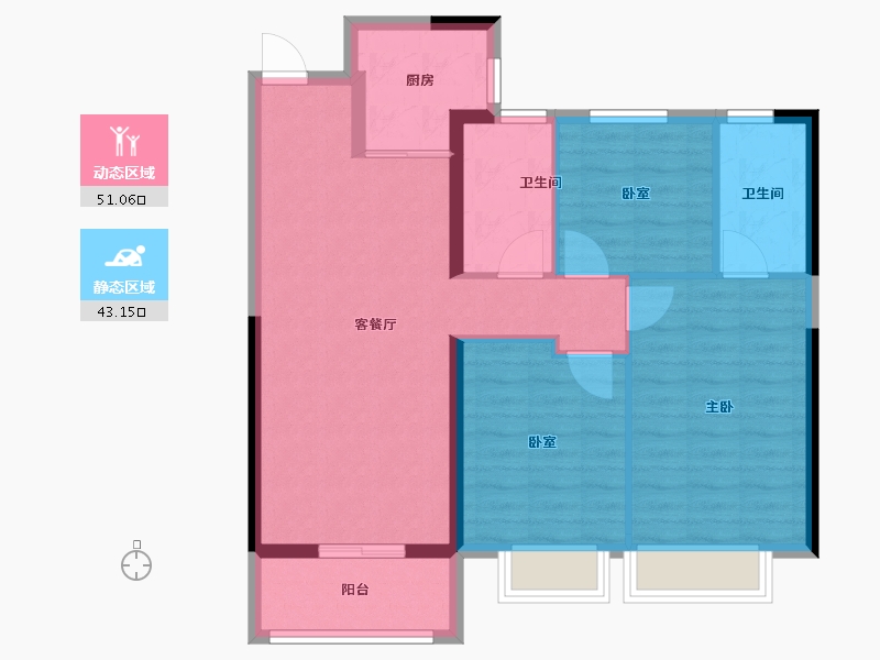 湖北省-武汉市-五矿万境水岸-84.80-户型库-动静分区