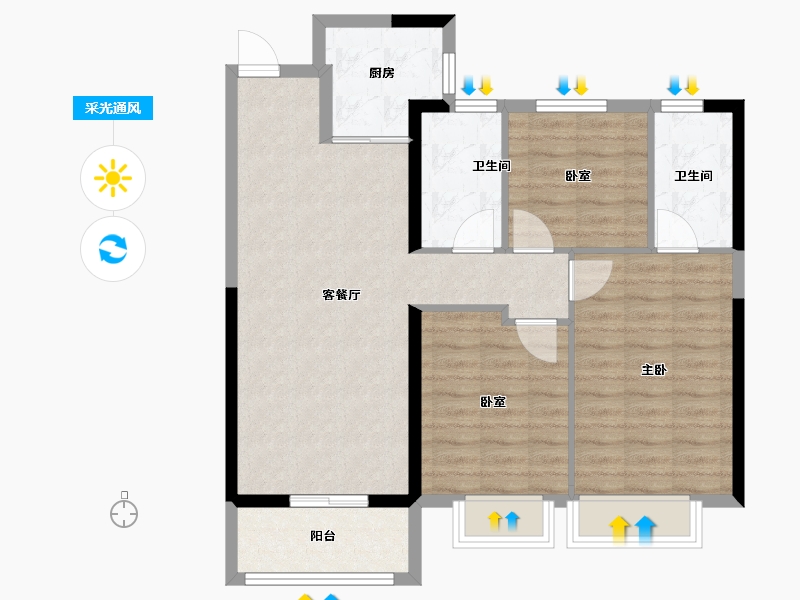 湖北省-武汉市-五矿万境水岸-84.80-户型库-采光通风