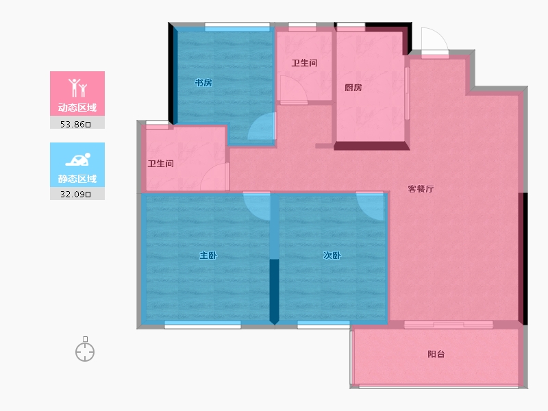 浙江省-宁波市-海风四季-77.60-户型库-动静分区