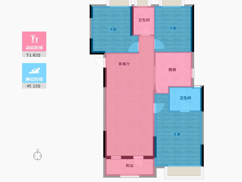 湖北省-武汉市-保利星河九洲-87.51-户型库-动静分区