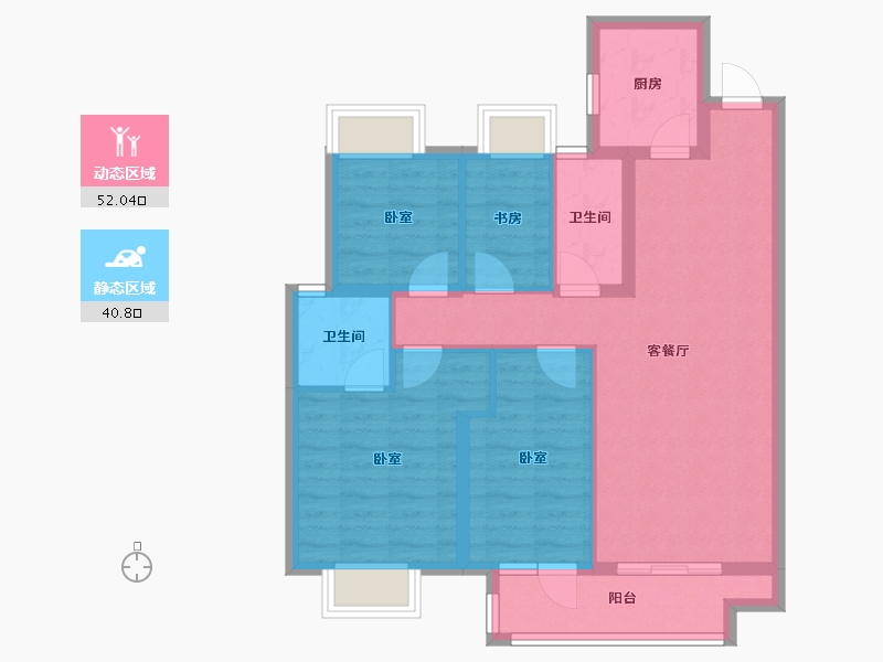 湖北省-武汉市-北辰金地漾时代-82.67-户型库-动静分区