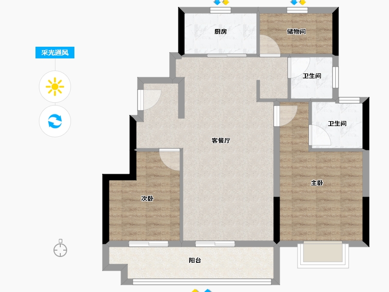 浙江省-宁波市-美的海畔云城-79.20-户型库-采光通风