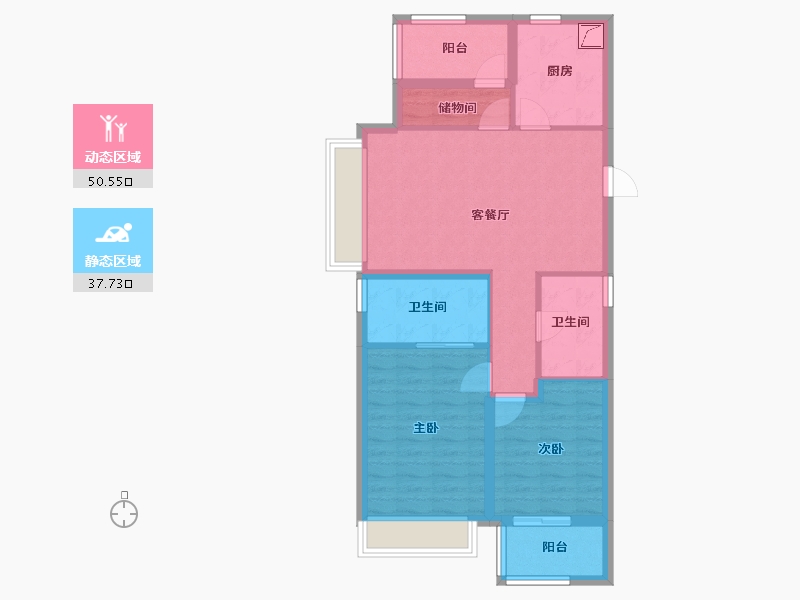 浙江省-宁波市-美的·映海潮-78.40-户型库-动静分区