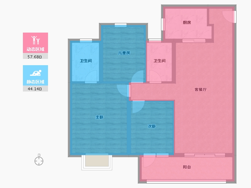 湖北省-武汉市-北辰金地漾时代-91.78-户型库-动静分区