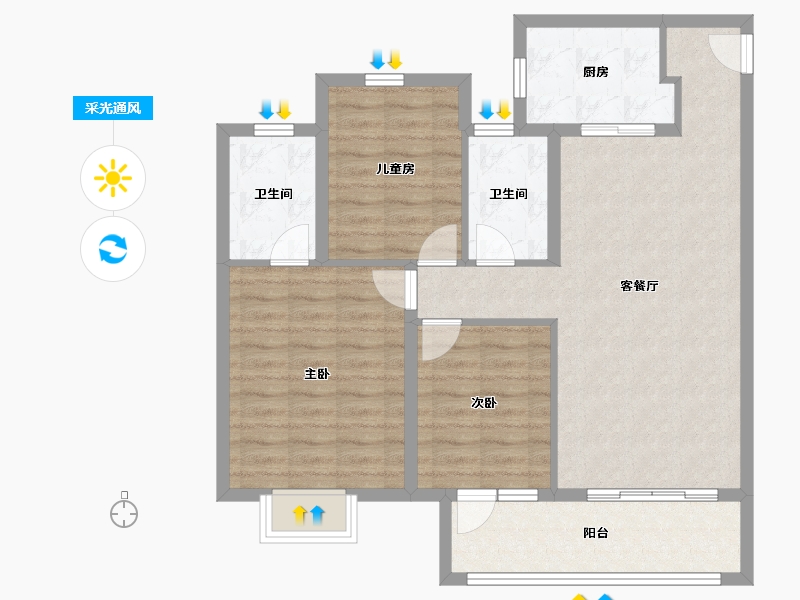 湖北省-武汉市-北辰金地漾时代-91.78-户型库-采光通风