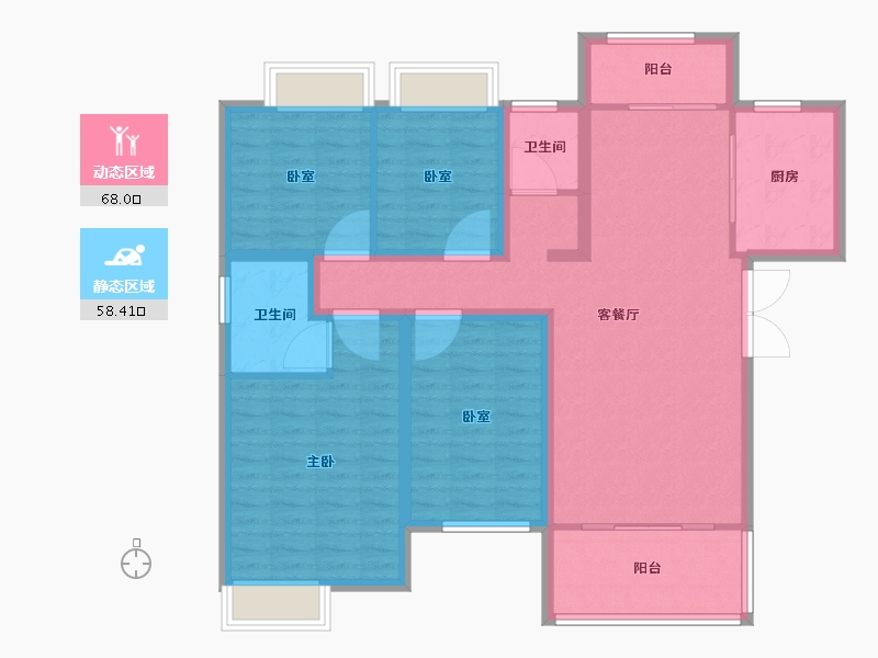 湖南省-长沙市-国欣向荣府-113.61-户型库-动静分区