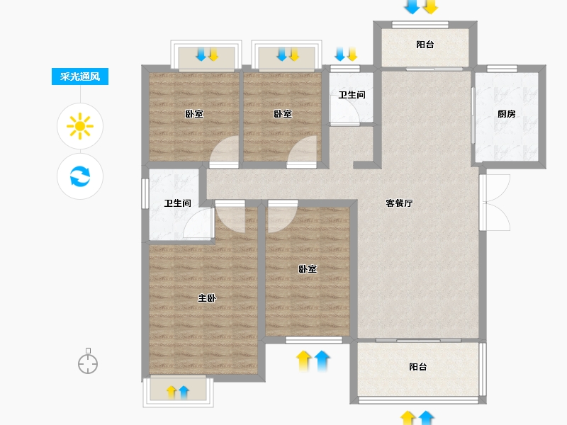 湖南省-长沙市-国欣向荣府-113.61-户型库-采光通风