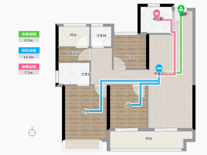 湖南省-长沙市-卓越伊景苑-104.01-户型库-动静线