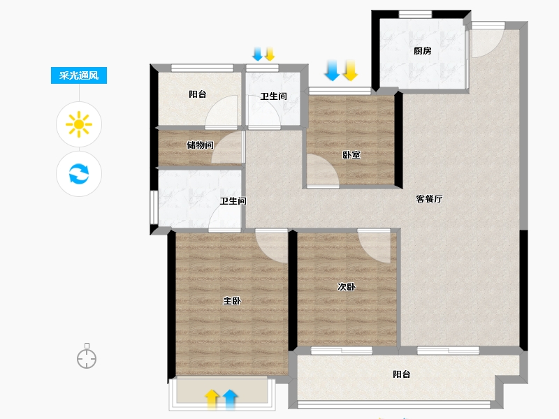 湖南省-长沙市-卓越伊景苑-104.01-户型库-采光通风