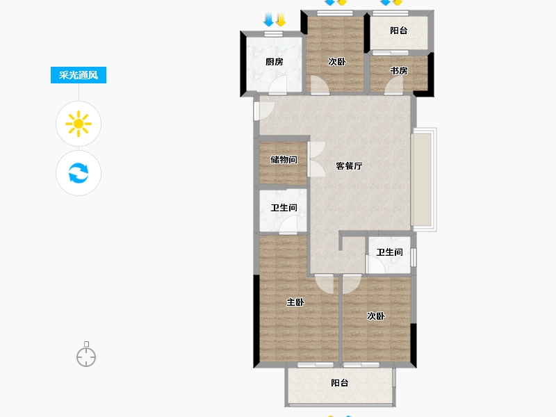 浙江省-宁波市-荣安·艺尚湾-94.40-户型库-采光通风