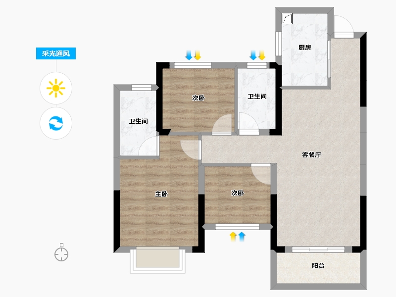 湖南省-长沙市-和苑天辰-71.42-户型库-采光通风