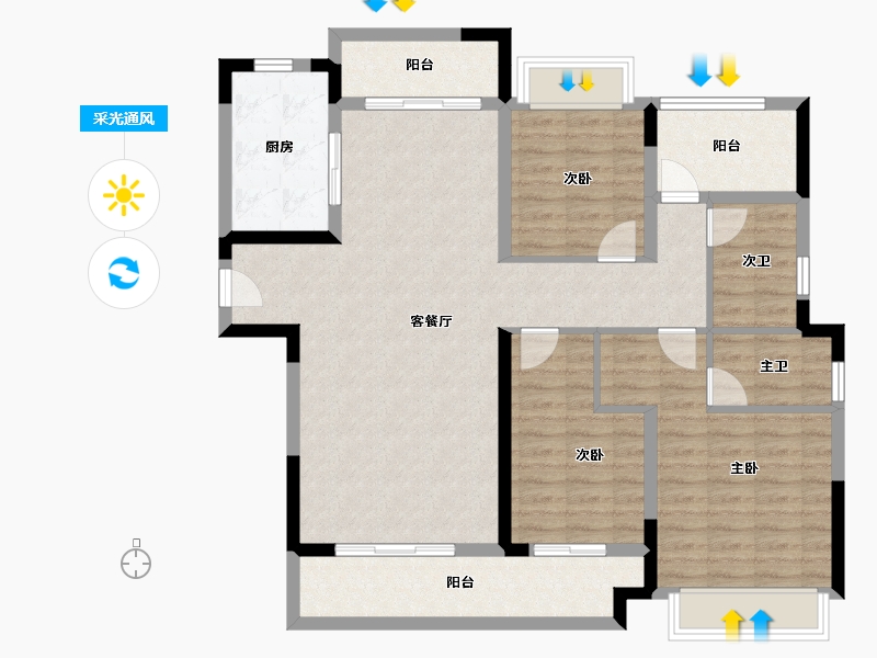 湖南省-长沙市-时代建发和著-113.61-户型库-采光通风