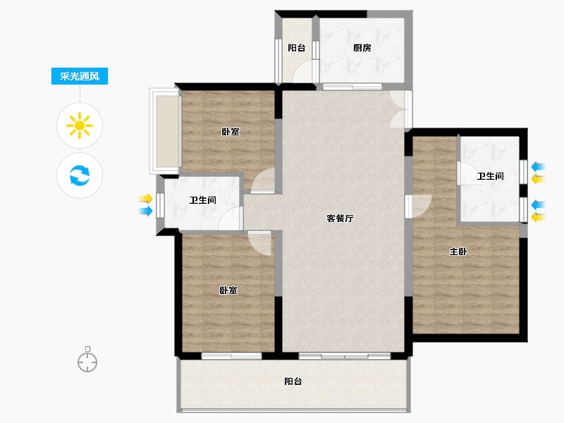 广东省-珠海市-九洲(保利天和）-107.88-户型库-采光通风