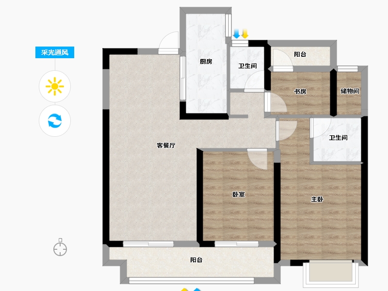 湖南省-长沙市-澳海云天赋-80.80-户型库-采光通风