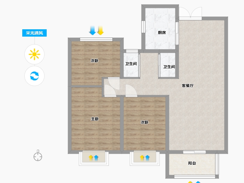 河南省-新乡市-亿通壹公馆-90.00-户型库-采光通风