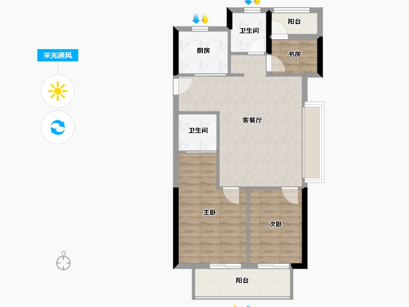 浙江省-宁波市-荣安·艺尚湾-78.40-户型库-采光通风