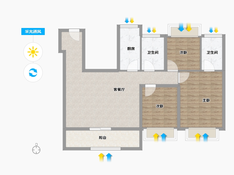 江苏省-苏州市-嘉致峰庭-96.00-户型库-采光通风