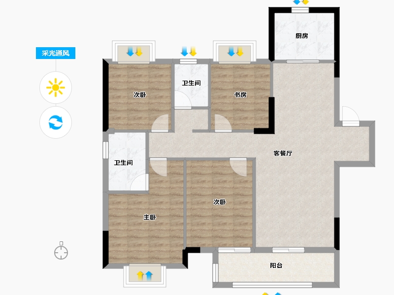 湖北省-武汉市-帝大御璟城-103.21-户型库-采光通风