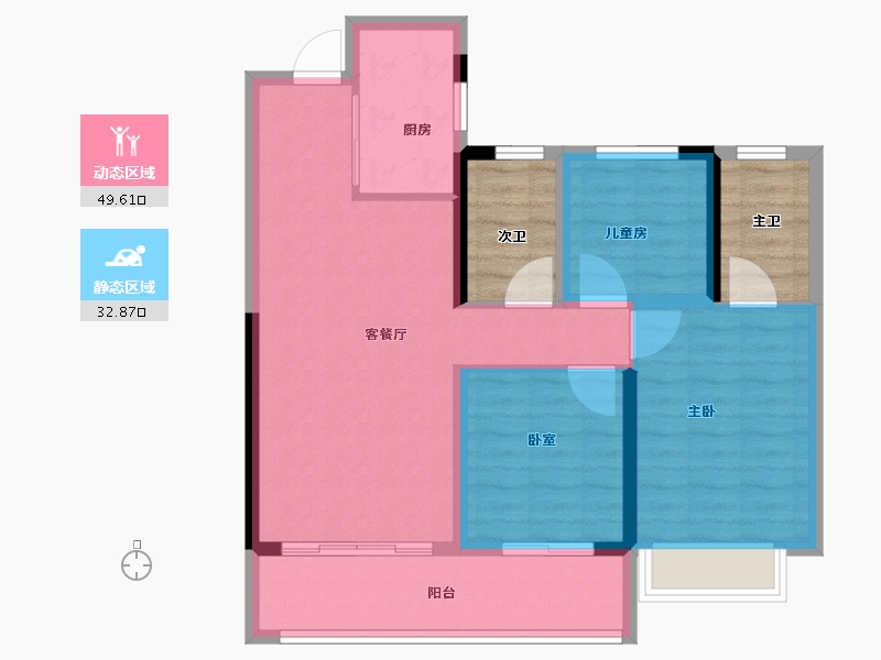 湖南省-长沙市-阳光城·联利·悦澜府-82.40-户型库-动静分区