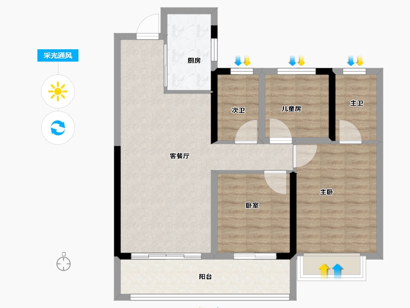 湖南省-长沙市-阳光城·联利·悦澜府-82.40-户型库-采光通风