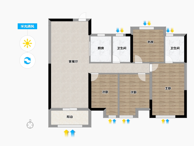 湖北省-武汉市-清能正荣府-100.00-户型库-采光通风