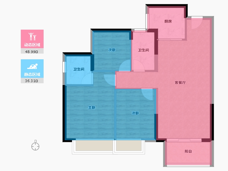 广东省-东莞市-天健·阅江来-76.67-户型库-动静分区