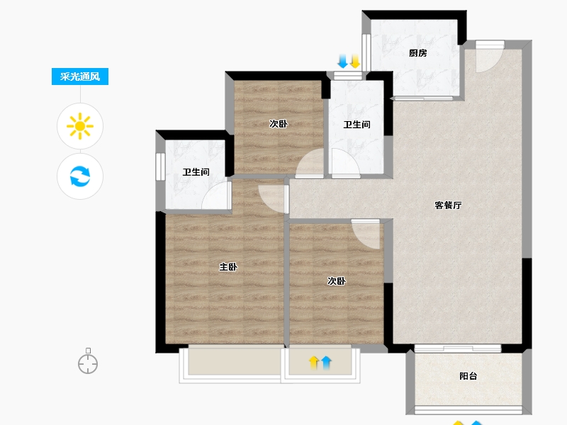 广东省-东莞市-天健·阅江来-76.67-户型库-采光通风