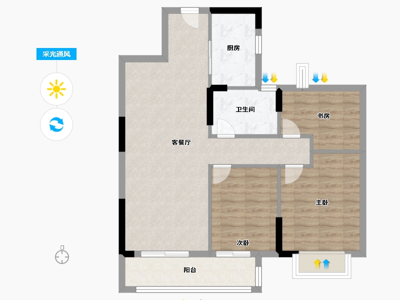 湖北省-武汉市-帝大御璟城-74.40-户型库-采光通风