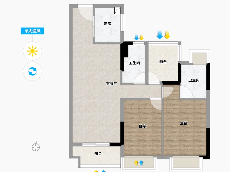 广东省-佛山市-花曼沁园-75.53-户型库-采光通风