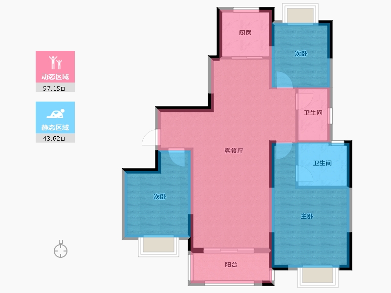 湖北省-武汉市-汉津阳光城-90.45-户型库-动静分区