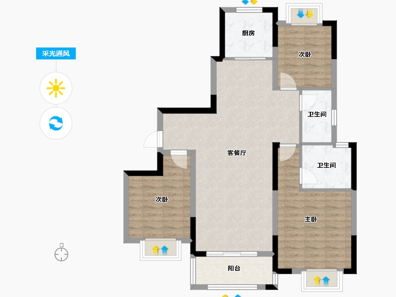 湖北省-武汉市-汉津阳光城-90.45-户型库-采光通风