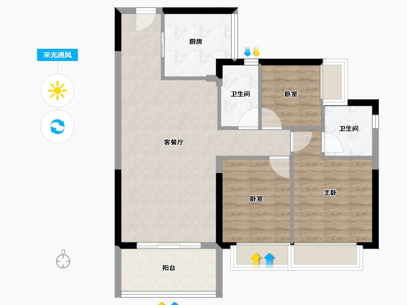 广东省-东莞市-碧桂园云樾半岛-77.12-户型库-采光通风