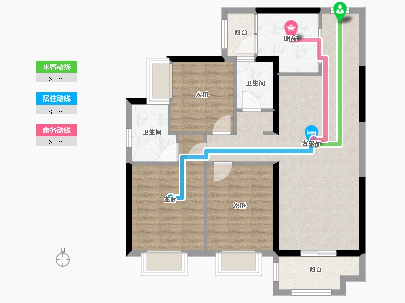 湖南省-长沙市-宁乡美的城-87.30-户型库-动静线