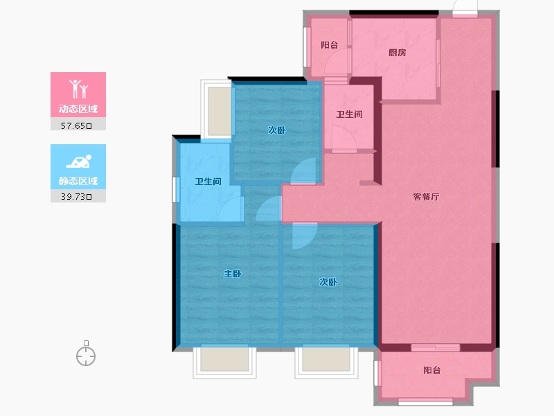 湖南省-长沙市-宁乡美的城-87.30-户型库-动静分区