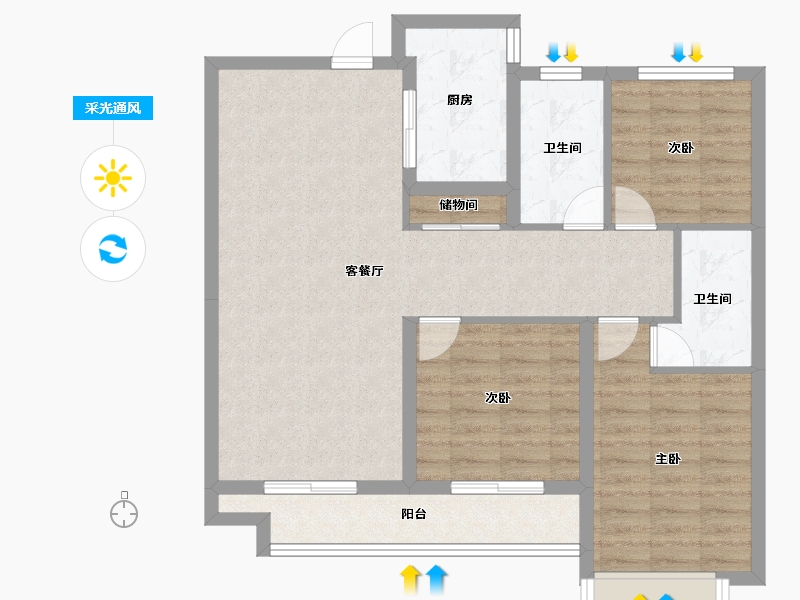 山西省-太原市-纳丹堡-89.75-户型库-采光通风