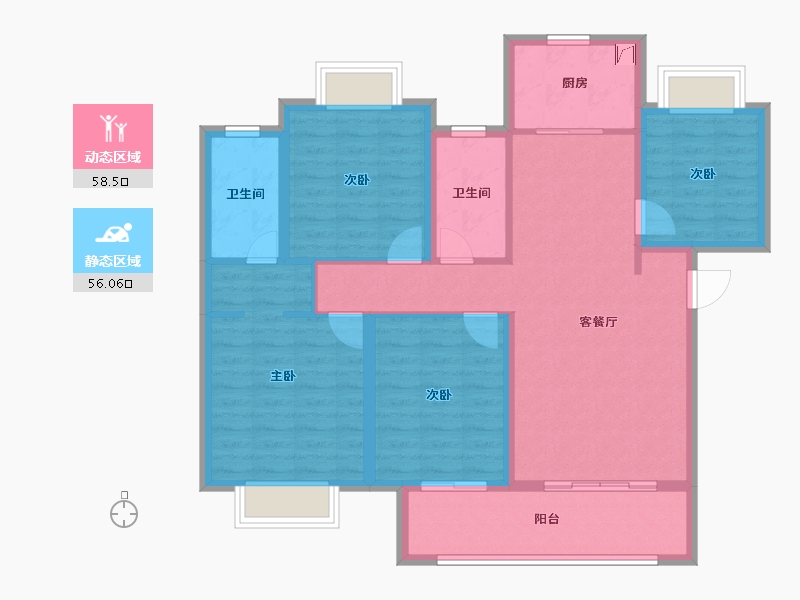 湖南省-长沙市-东原麓印长江-102.40-户型库-动静分区