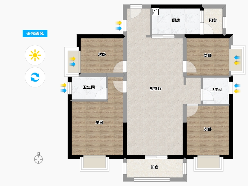 湖南省-长沙市-宁乡美的城-93.45-户型库-采光通风