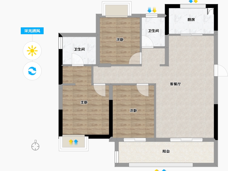 福建省-龙岩市-融创观樾台-86.00-户型库-采光通风