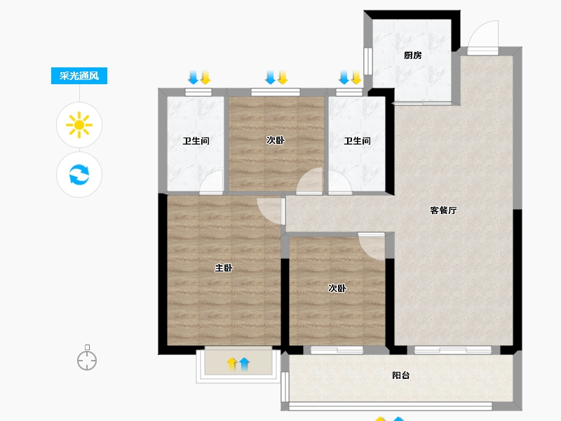 湖南省-长沙市-东原麓印长江-88.00-户型库-采光通风